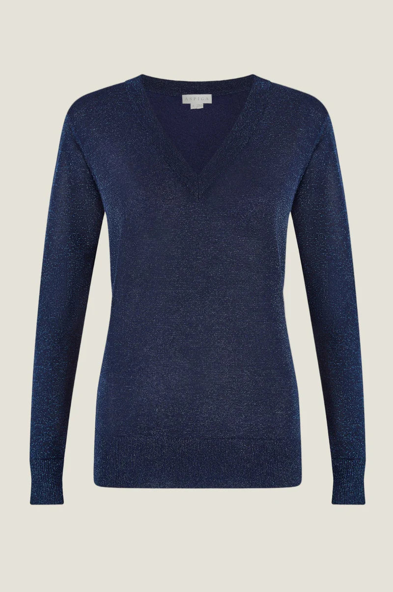 Metallic Knit V-Neck Jumper
