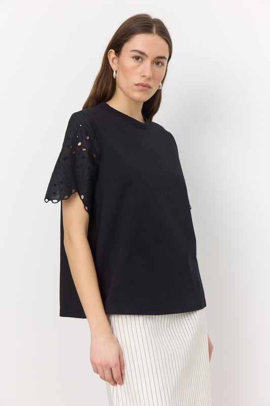 Crochet Sleeve T-Shirt Black