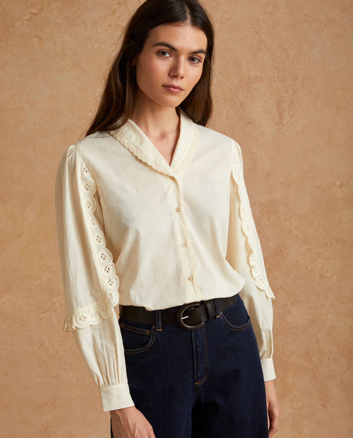 Embroidery Cotton Shirt Vanilla