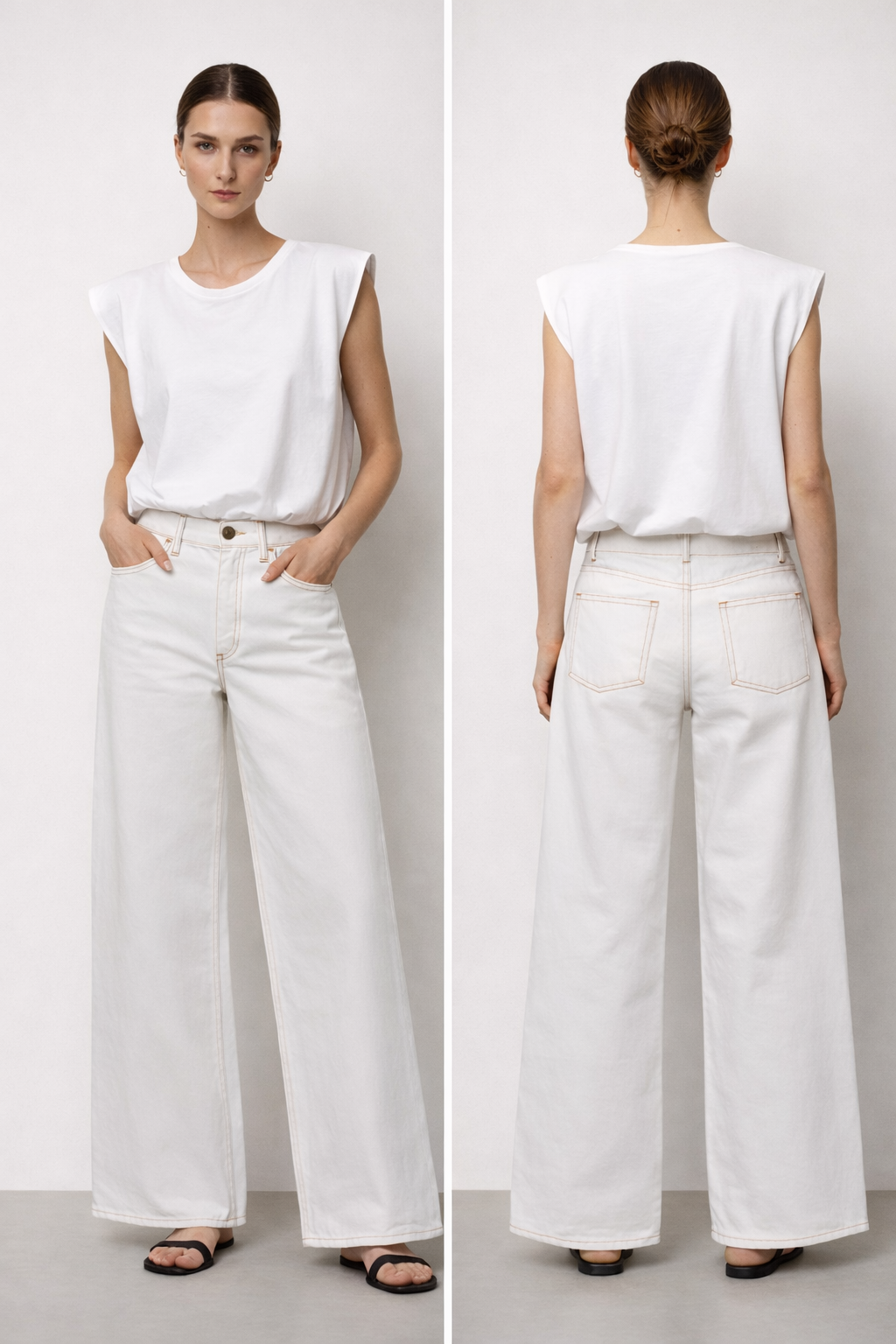 Ecru Cotton Loose Fit Jeans