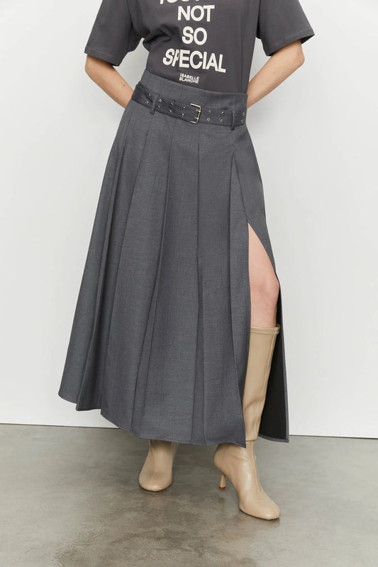 Pleated Skirt with Buckle Detail