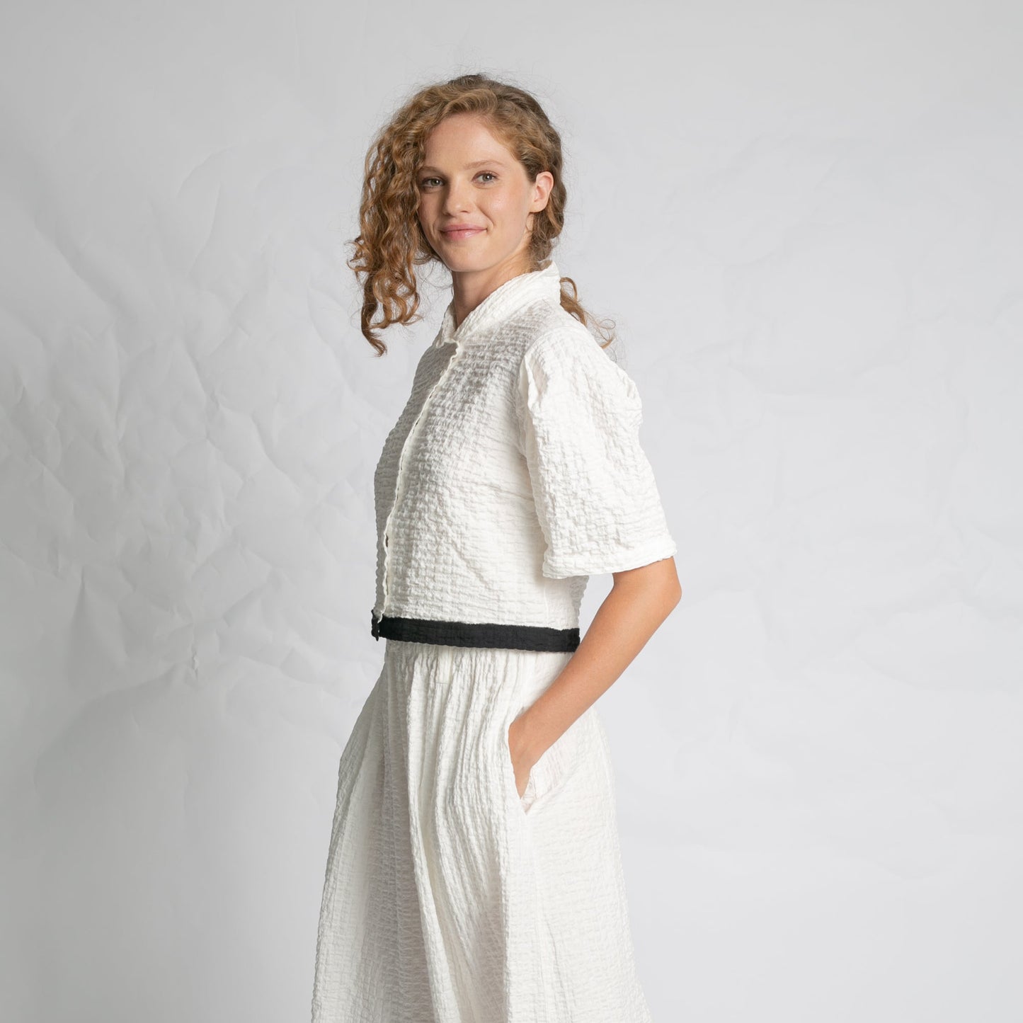 Crinkle Black Trim Top