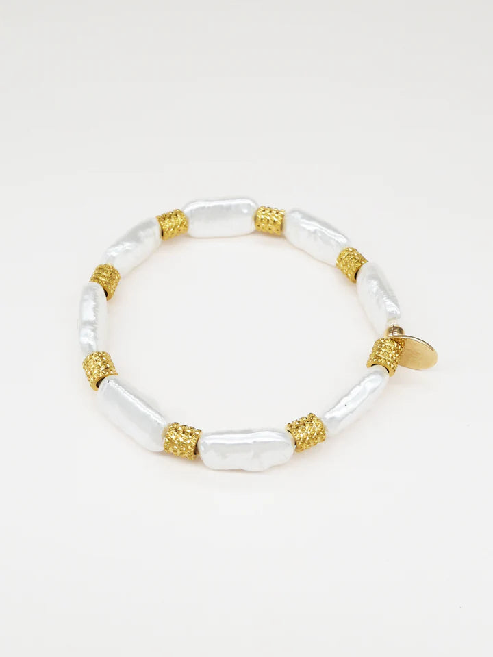 Oval Pearl & Gold Scrunchie Bracelet