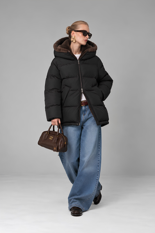 Double-Layer Faux Fur Lined Puffer Jacket
