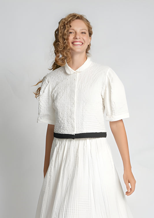 Crinkle Black Trim Top