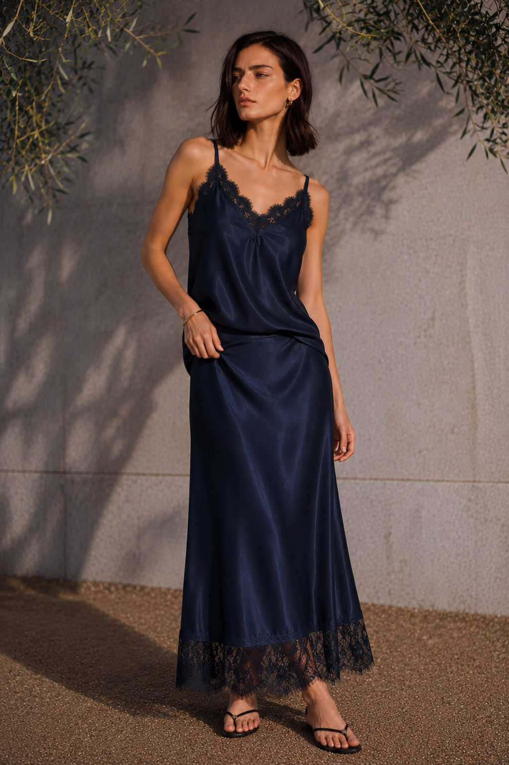 Long Laced Trim Satin Skirt- PREORDER