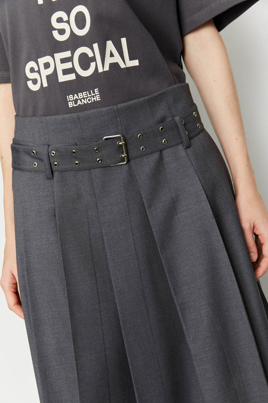 Pleated Skirt with Buckle Detail