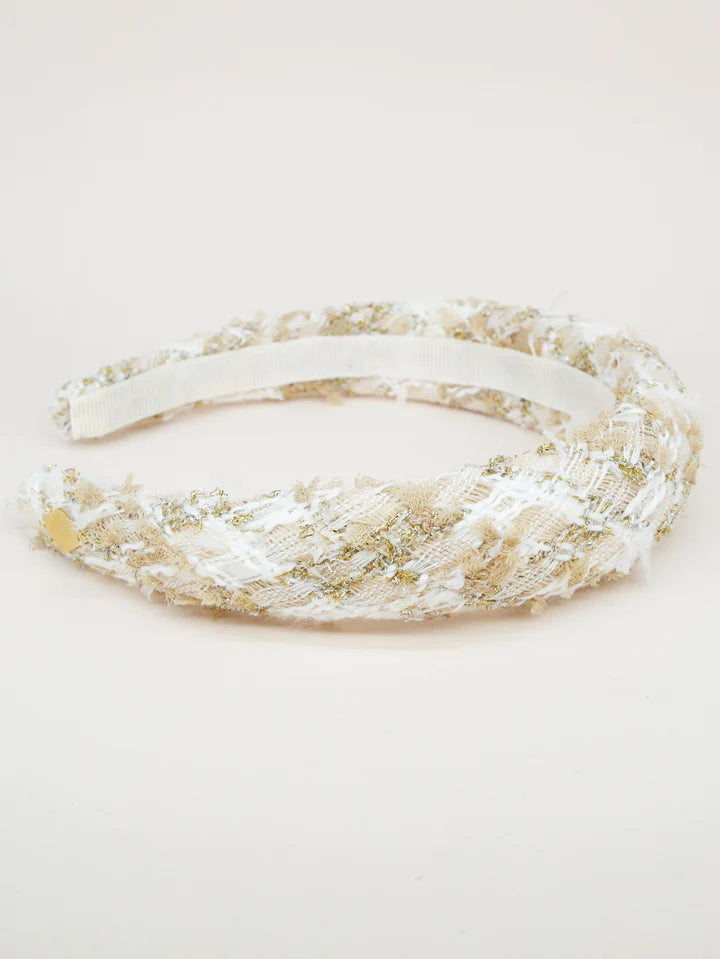 Beige, white and gold tweed headband - Mathilde