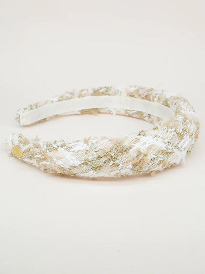 Beige, white and gold tweed headband - Mathilde