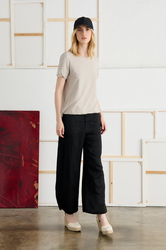 Cropped Wide Leg Trousers Black
