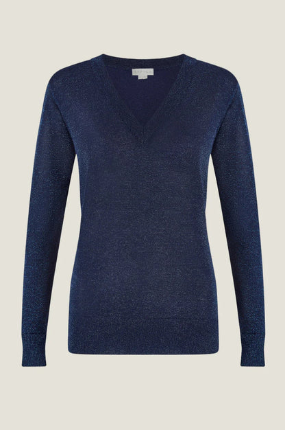 Metallic Knit V-Neck Jumper