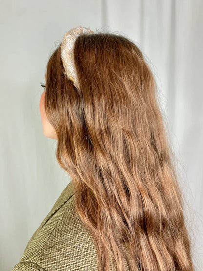 Beige, white and gold tweed headband - Mathilde