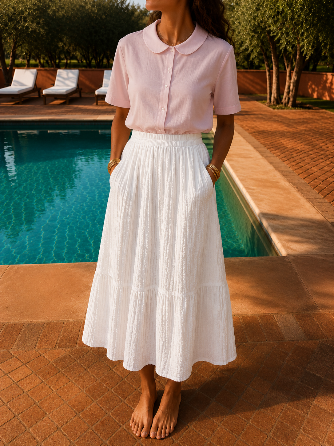 White Crinkle Weave Skirt