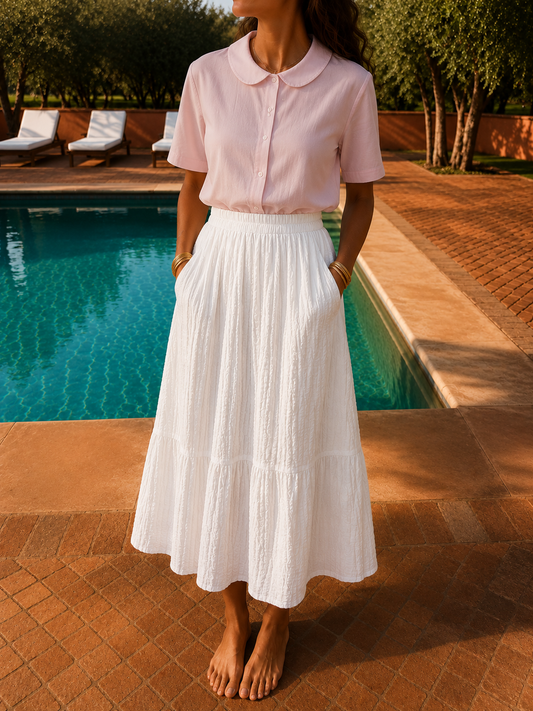 White Crinkle Weave Skirt