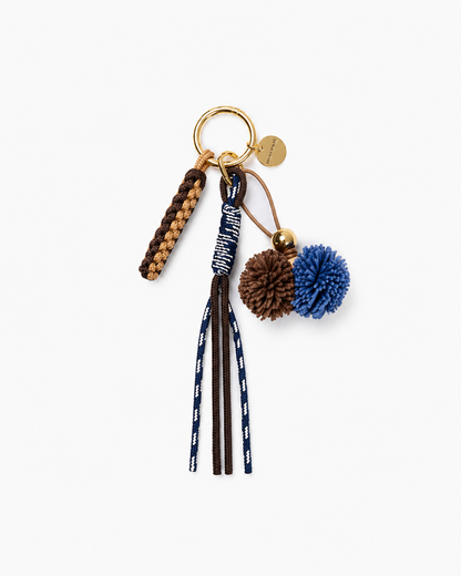 Chocolate and Blue Pom Pom Bag Charm