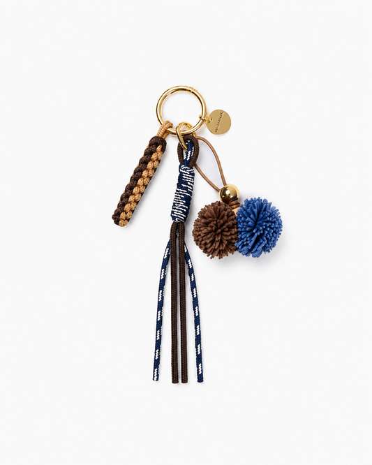Chocolate and Blue Pom Pom Bag Charm