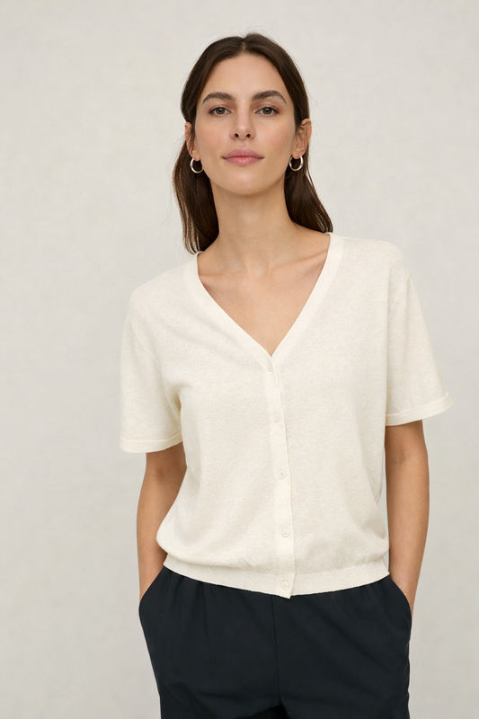 Short-sleeve V-neck cardigan