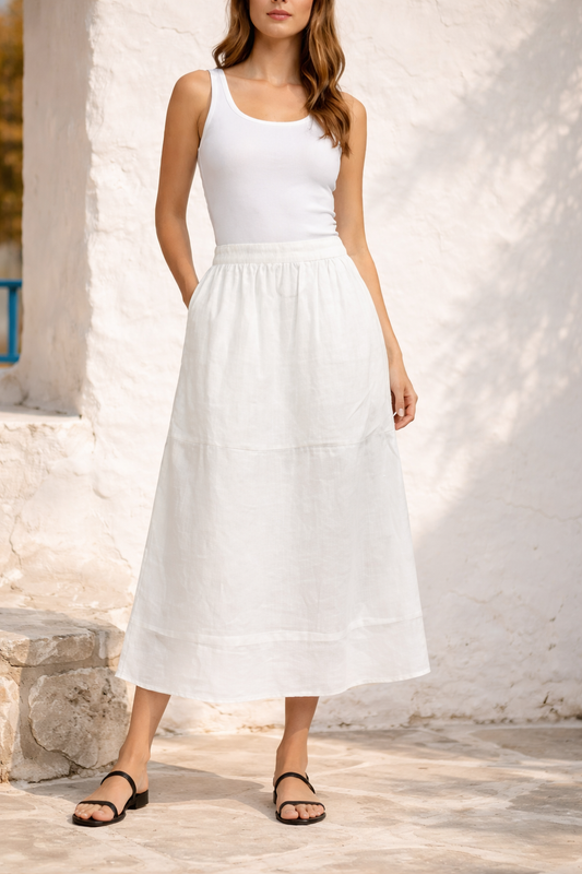 White Hemp Midi Skirt