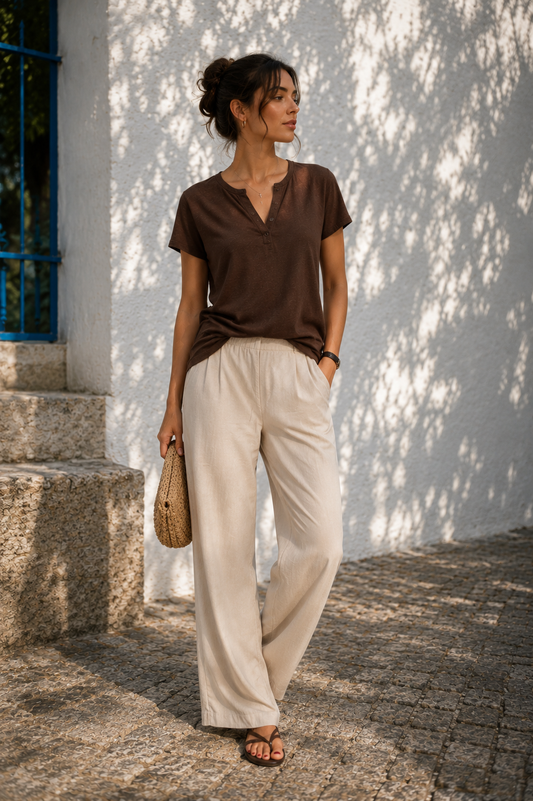 Linen V-Neck T-Shirt