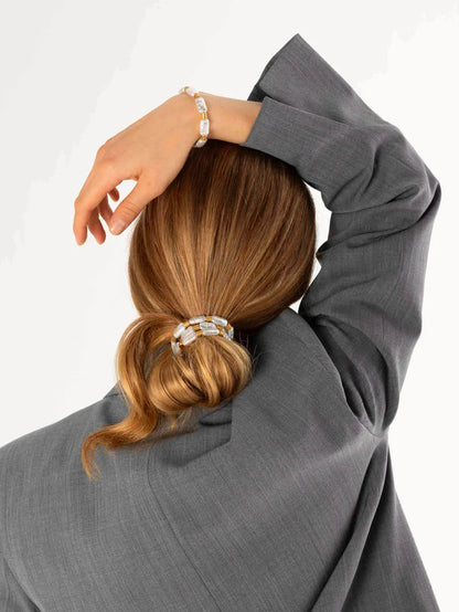 Oval Pearl & Gold Scrunchie Bracelet