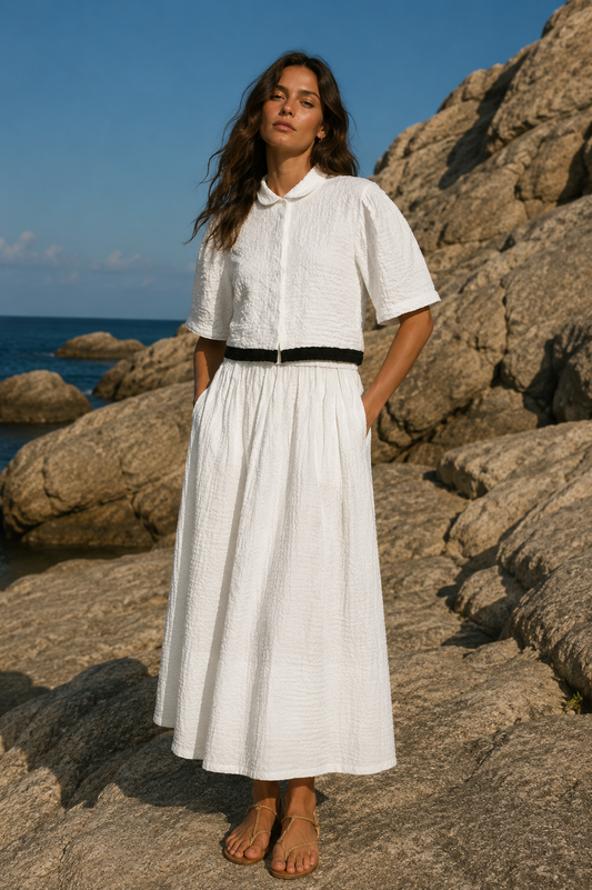 White Crinkle Weave Skirt