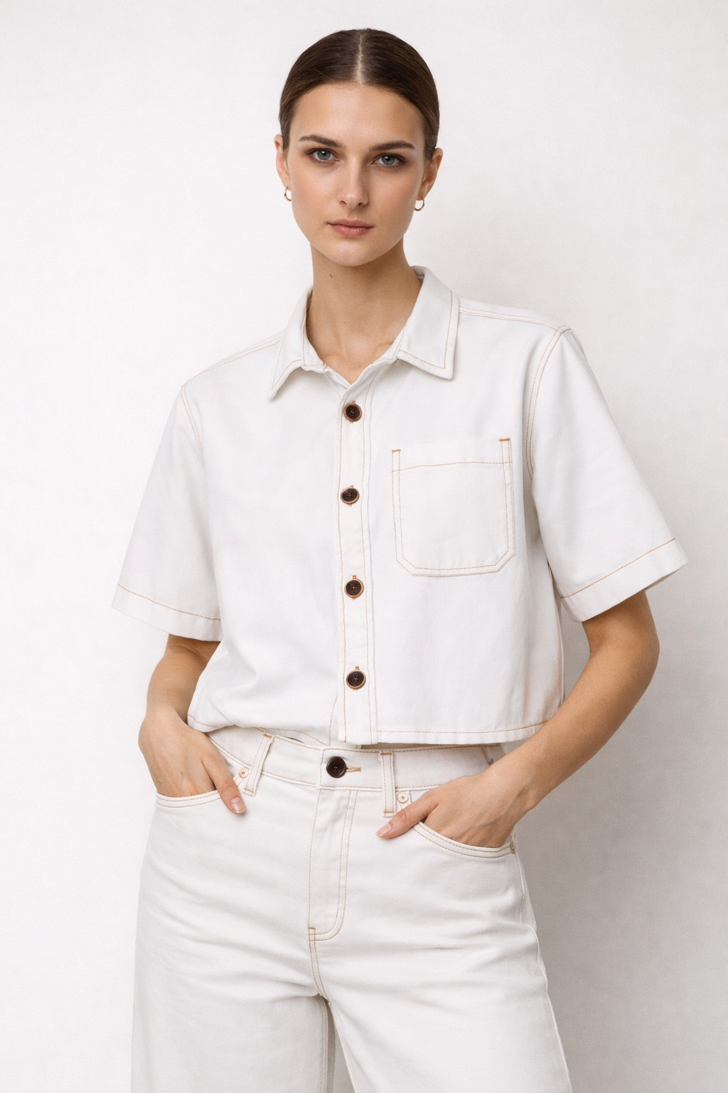 Cotton Cropped Pocket Shirt