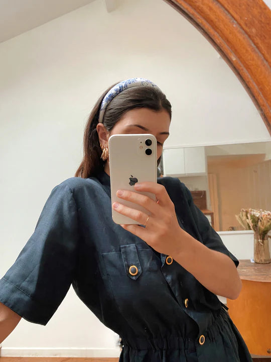 Toile de Jouy headband - blue