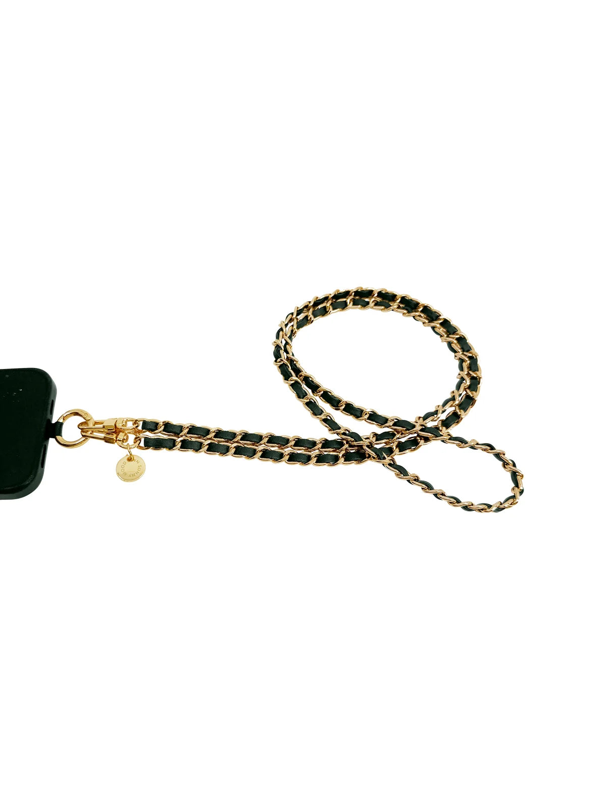 Black Leather Gold Phone Chain