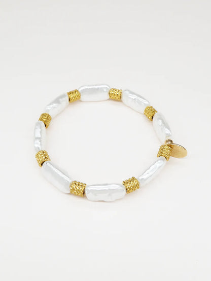 Oval Pearl & Gold Scrunchie Bracelet