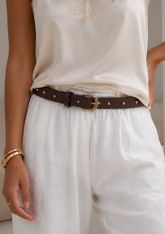MAHI Studded Leather Belt- Brown