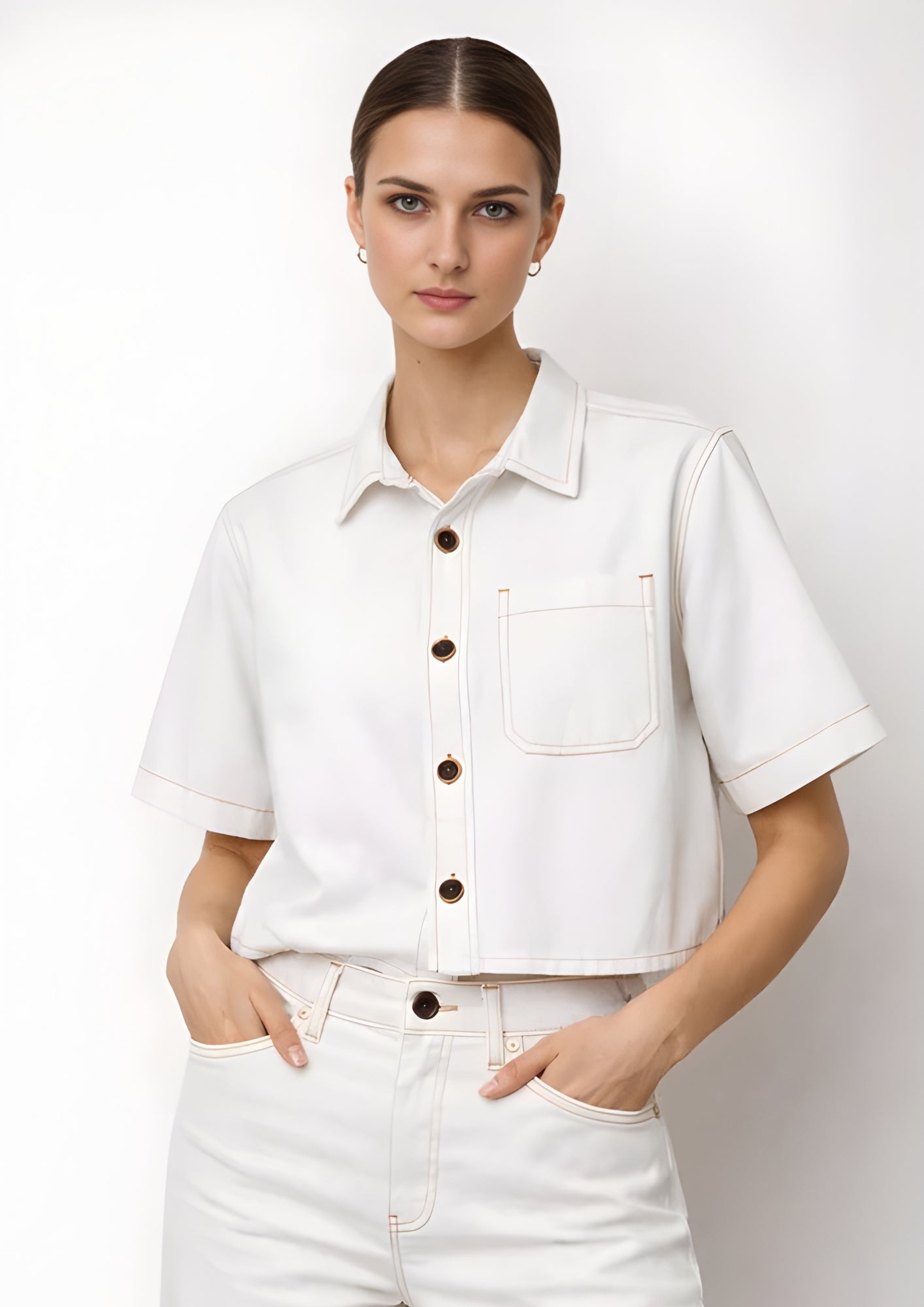 Cotton Cropped Pocket Shirt