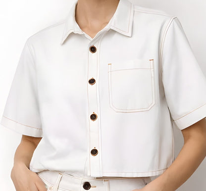 Cotton Cropped Pocket Shirt