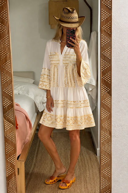 Embroidered Bell Sleeve Dress