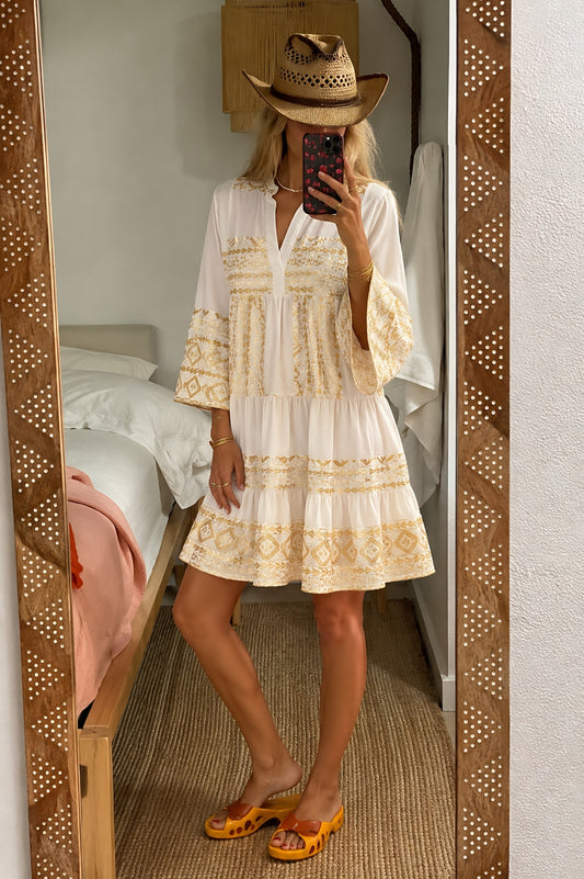 Embroidered Bell Sleeve Dress