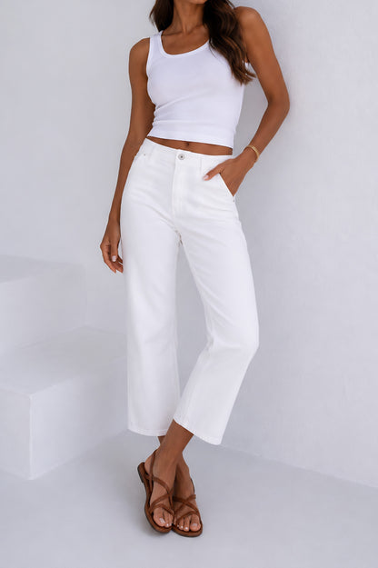 Conny White High Rise Wide Length Jeans