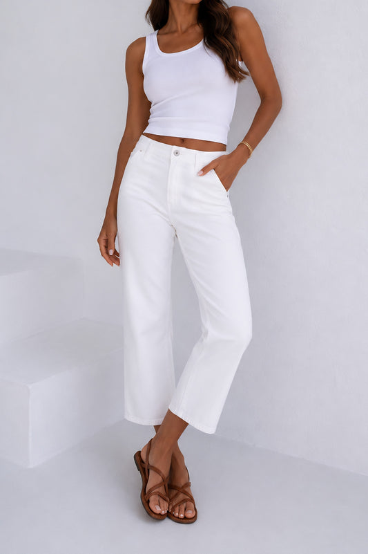 Conny White High Rise Wide Length Jeans