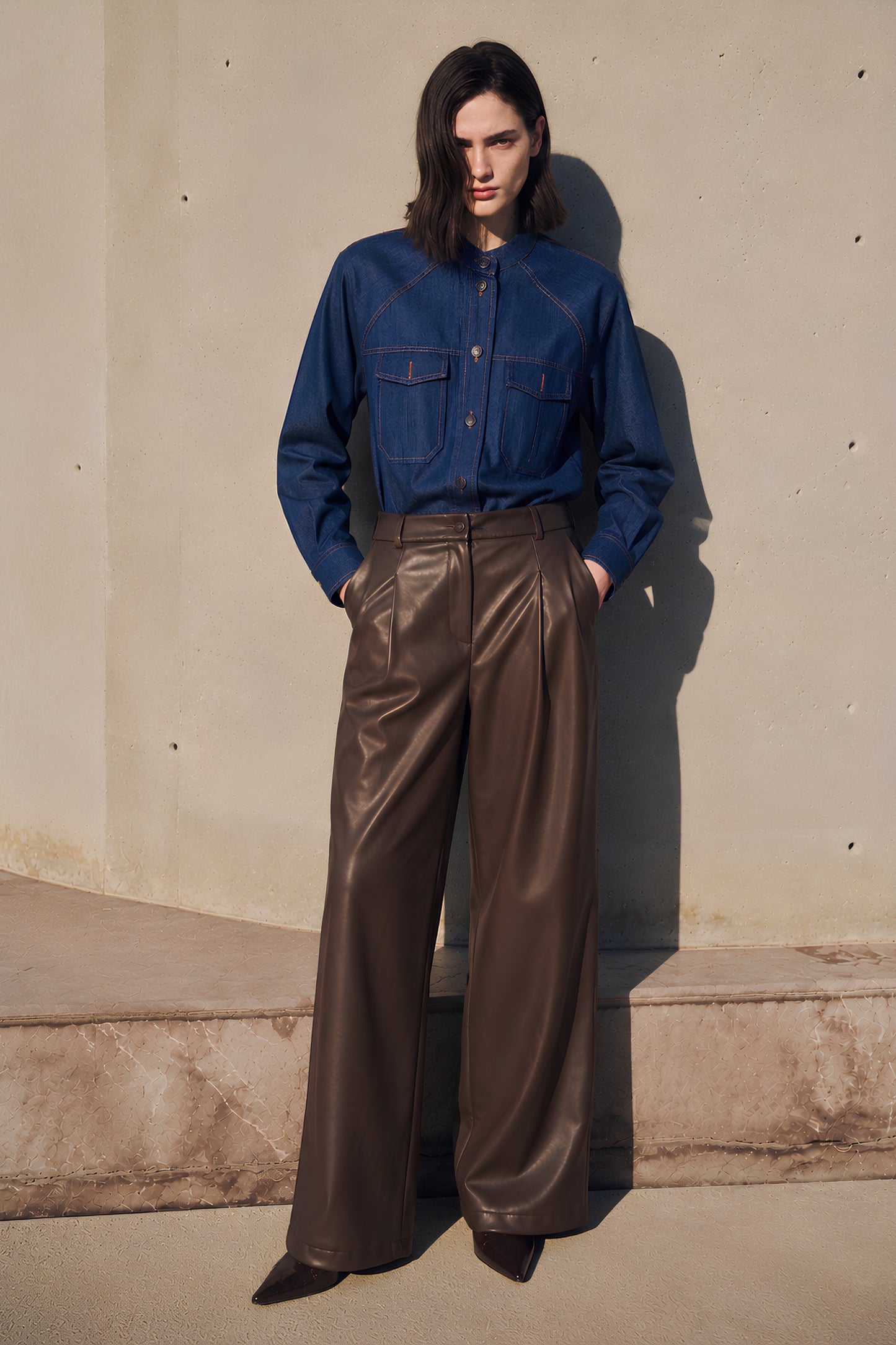 Chevron Leather Trousers- PREORDER