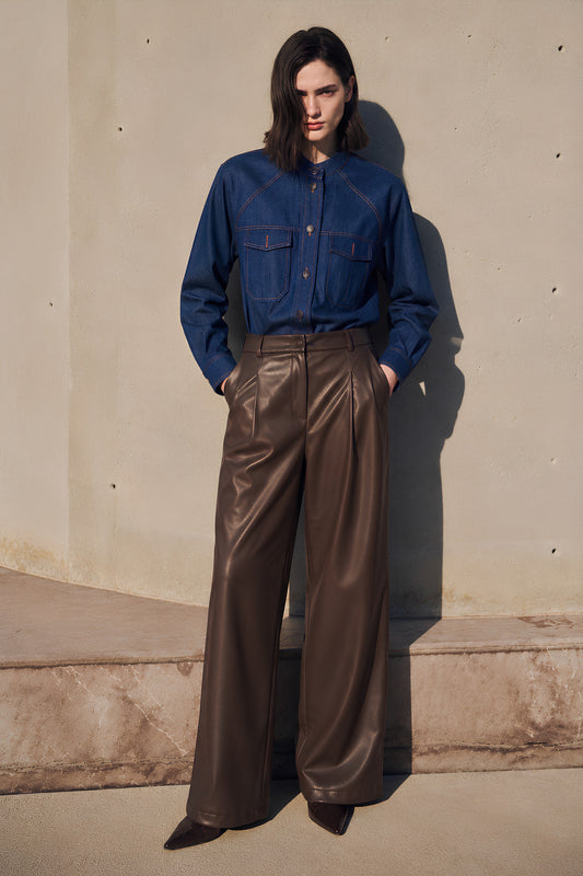 Chevron Leather Trousers- PREORDER