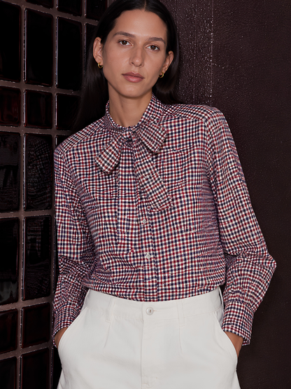 Check Tie Neck Shirt