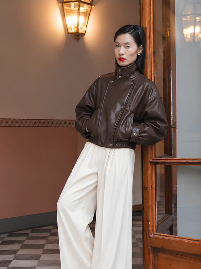 Pleather Oversized Bomber Jacket