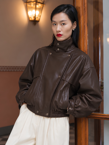 Pleather Oversized Bomber Jacket