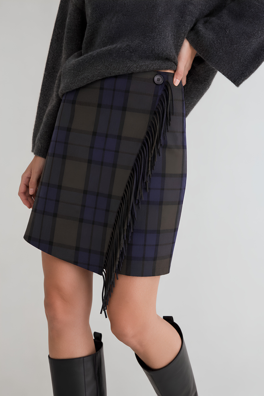 Sully Fringed Mini Skirt - Tartan