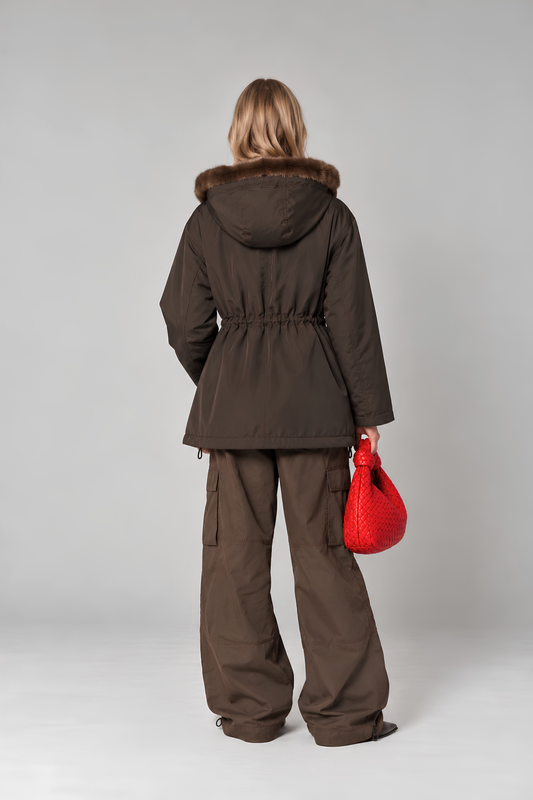 Faux Fur Cinched Waist Parka