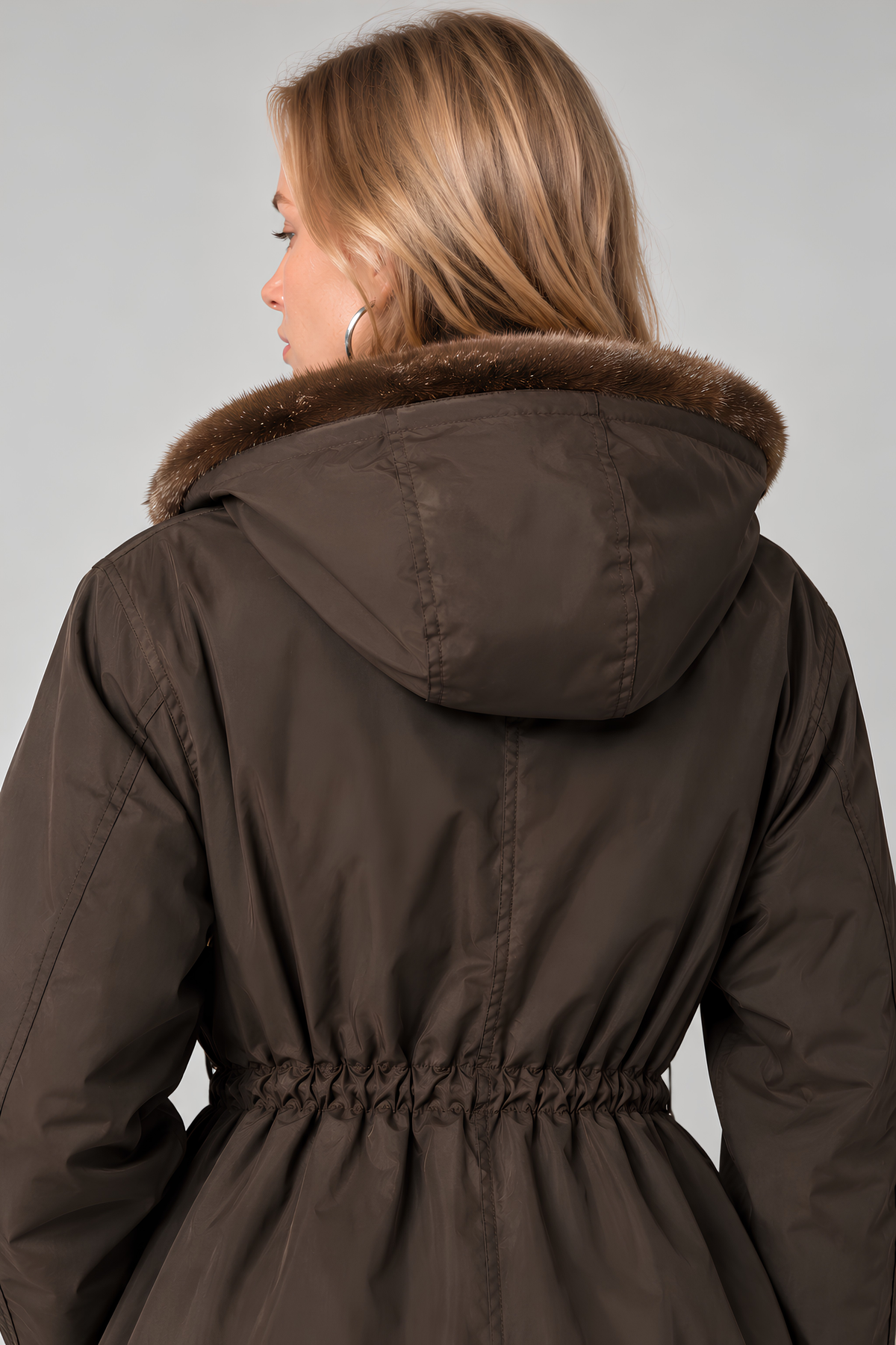 Faux Fur Cinched Waist Parka