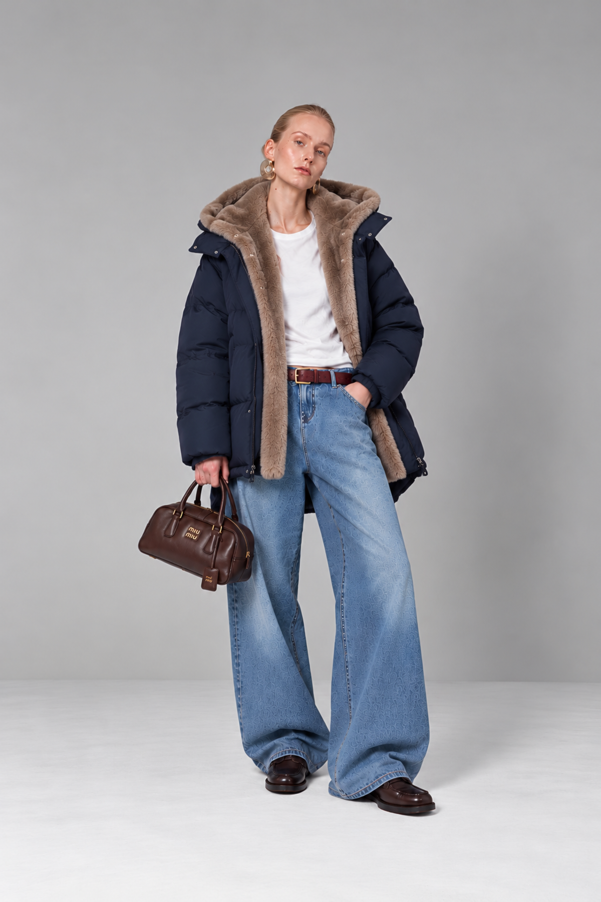 Double-Layer Faux Fur Lined Puffer Jacket
