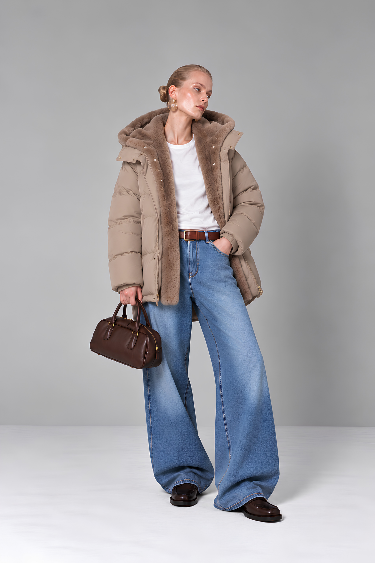 Double-Layer Faux Fur Lined Puffer Jacket
