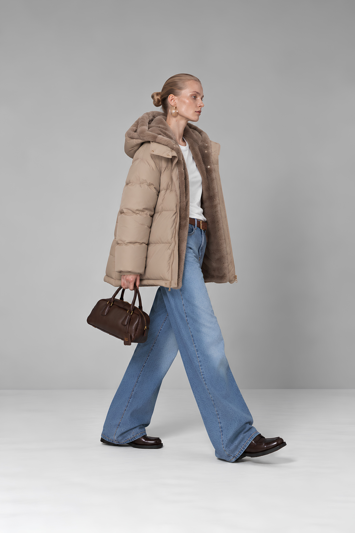 Double-Layer Faux Fur Lined Puffer Jacket