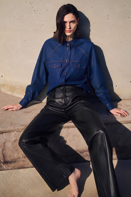 Chevron Leather Trousers- PREORDER