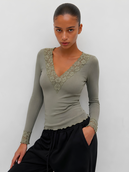 Bernadine Organic V-Neck Lace Top