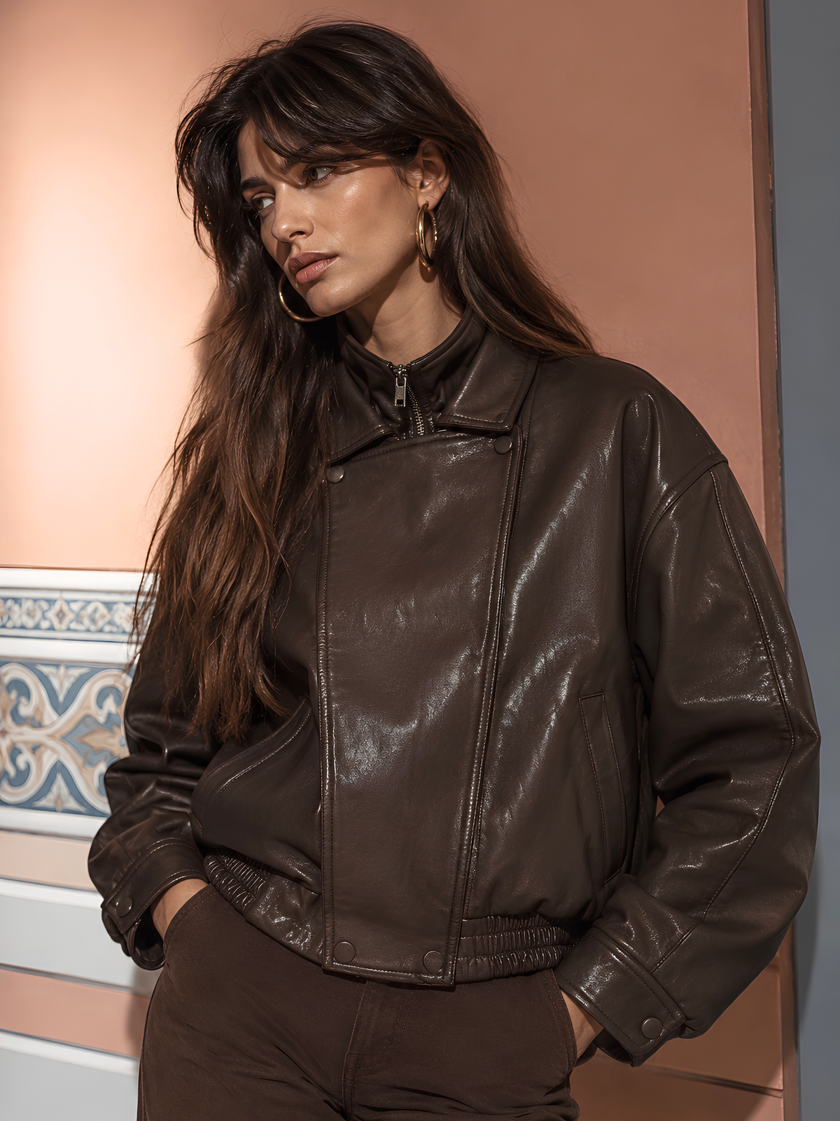 Pleather Oversized Bomber Jacket